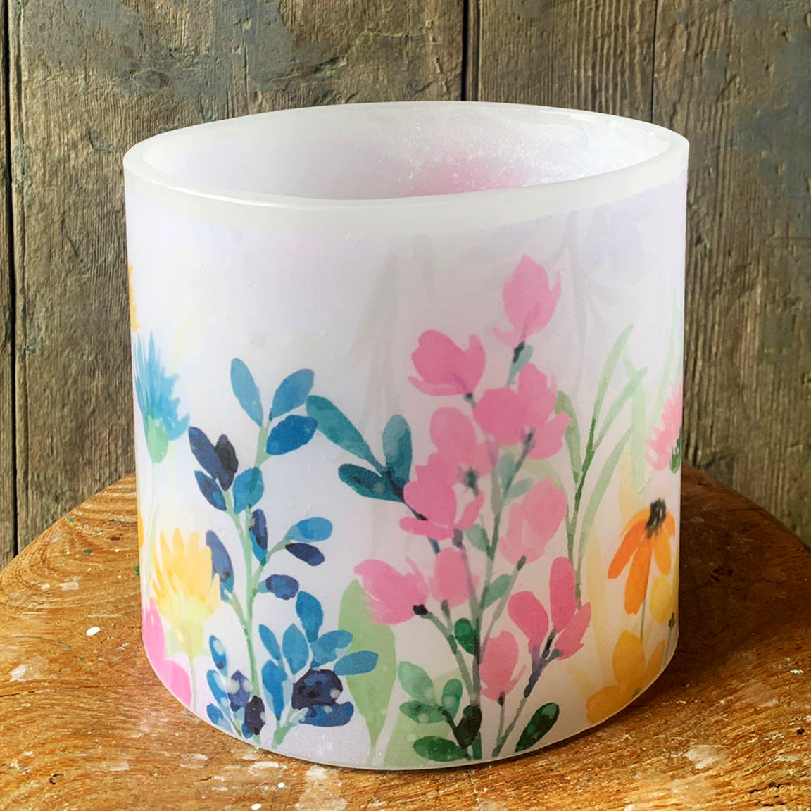 Watercolour flowers Wax Hurricane Lantern