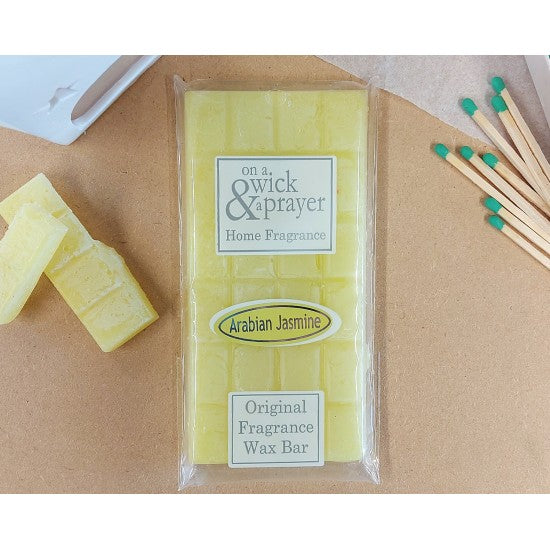 Fragrance wax bar with matches, featuring 'On a Wick & Prayer' branding. Arabian Jasmine  Fragrance