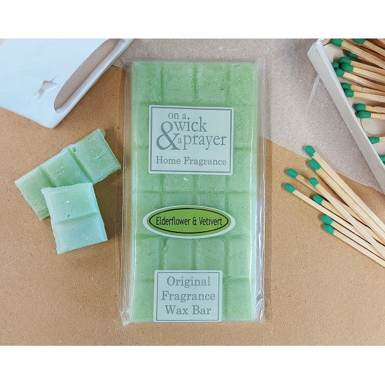Elderflower and Vetivert fragrance wax melt bar with matches by "On a wick and a Prayer"