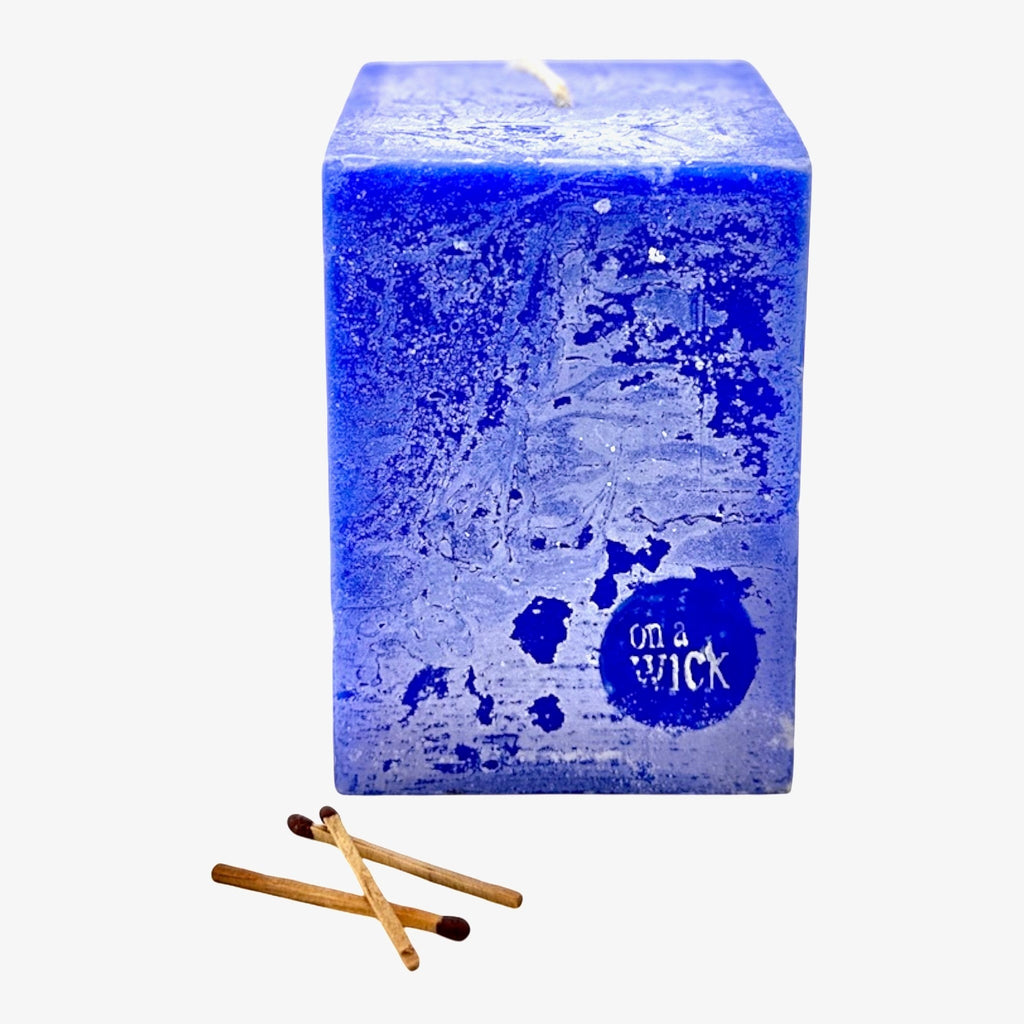 Scented Square Pillar Candle in Blue Lotus by On a Wick and a Prayer
