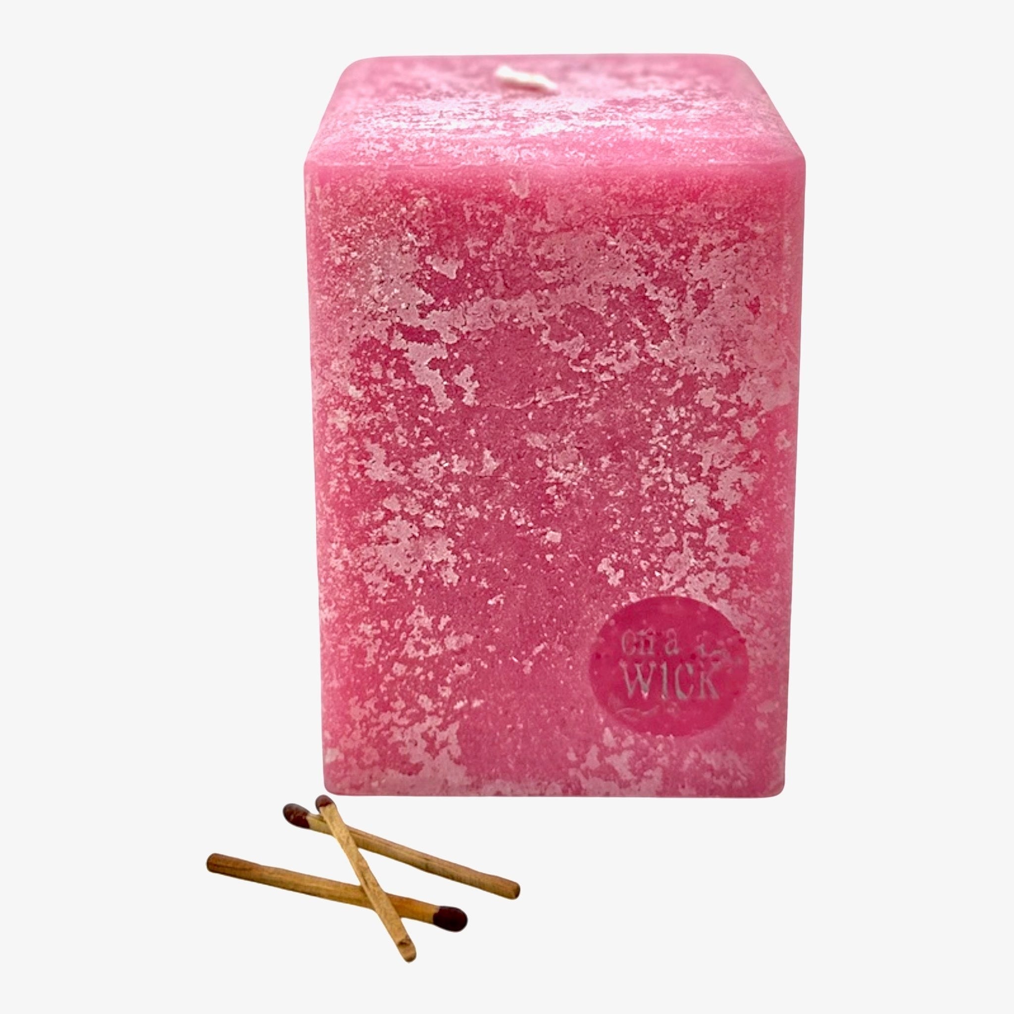 Scented Square Pillar Candle in Rose by On a Wick and a Prayer